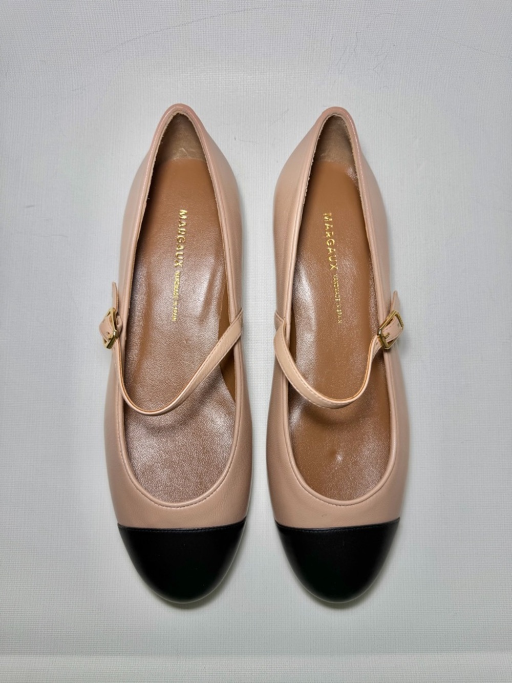 Margaux Beige and Black Mary Jane Flats